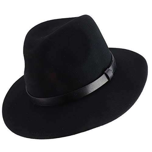 Trendy Apparel Shop Women's Leather Band Wool Felt Large Brim Fedora Hat