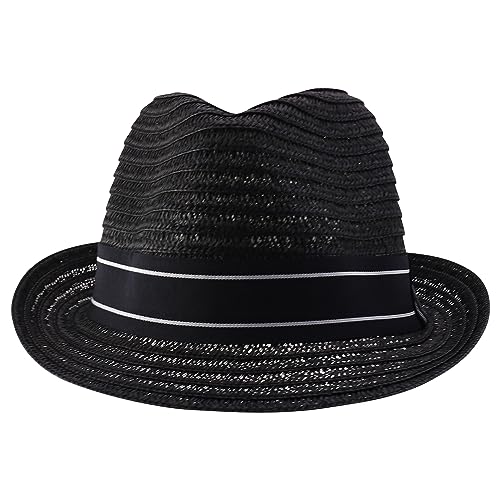Trendy Apparel Shop Men's Paper Straw Woven Striped Band Stingy Fedora Hat