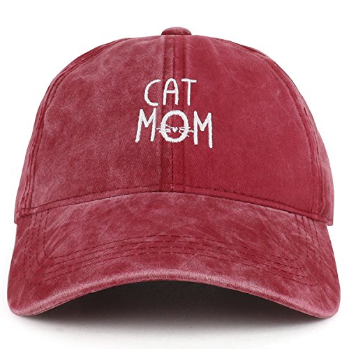 Trendy Apparel Shop Cat Mom Text Embroidered Washed Cotton Baseball Cap