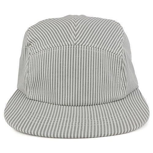 Trendy Apparel Shop 5-Panel Lightweight Unstructured Grey Stripe Flatbill Snapback Cap