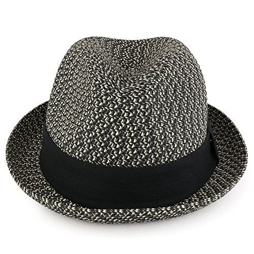 Trendy Apparel Shop Mens Summer Tweed Fedora Hat with Paper Straw Braid