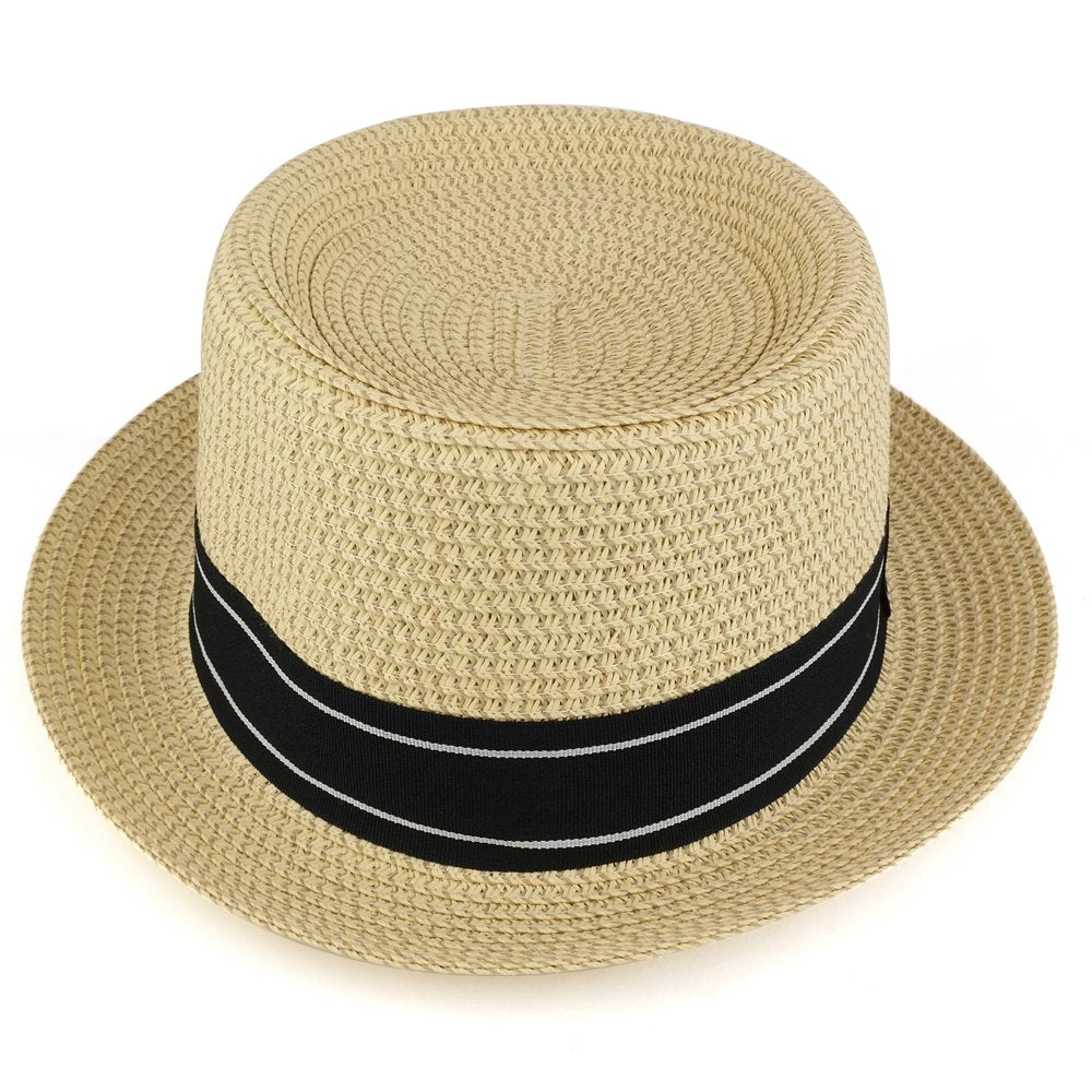 Trendy Apparel Shop Mens Summer Tweed Pork Pie Paper Braid Fedora Hat
