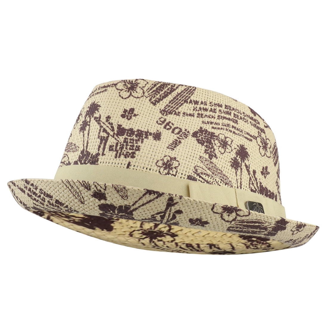 Trendy Apparel Shop Tropical Beach Printed Straw Fedora Hat