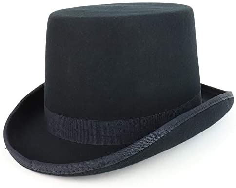 Trendy Apparel Shop 100% Wool Felt Feather Grosgrain Band Men's Top Hat