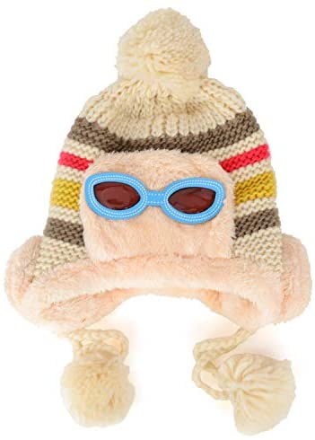 Trendy Apparel Shop Kid's Goggle Soft Fur Trimming Pom Knit Beanie Hat