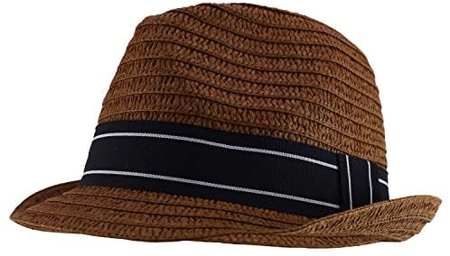 Trendy Apparel Shop Men's Paper Straw Woven Striped Band Stingy Fedora Hat