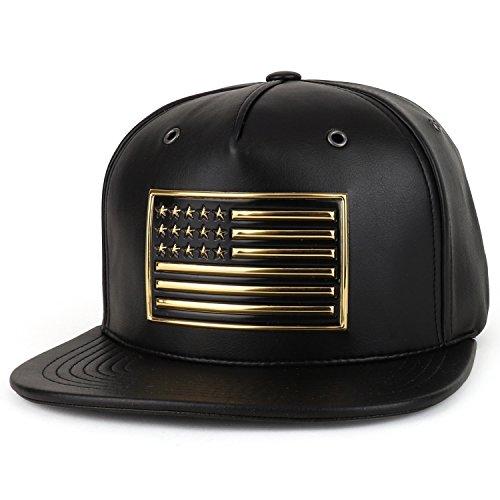 Trendy Apparel Shop High Frequency USA Flag Patch PU Leather Flat Bill Snapback Cap