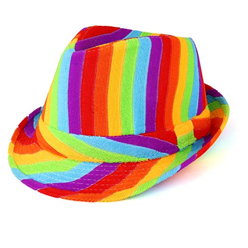 Trendy Apparel Shop Multi Colored Rainbow Striped Soft Felt Fedora - Rainbow