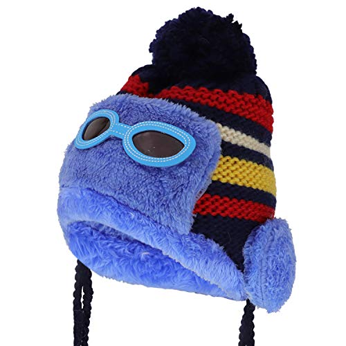 Trendy Apparel Shop Kid's Goggle Soft Fur Trimming Pom Knit Beanie Hat
