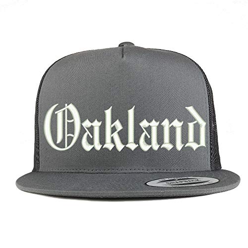 Trendy Apparel Shop Old English Font Oakland City Embroidered 5 Panel Mesh Cap