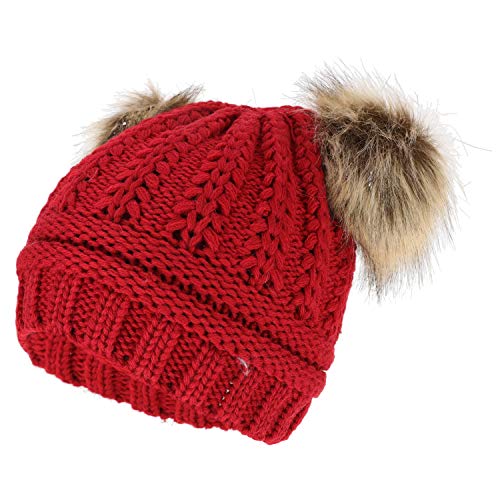 Trendy Apparel Shop Kid's Youth Size Girls Cable Knit Fur Pom Ears Beanie Hat
