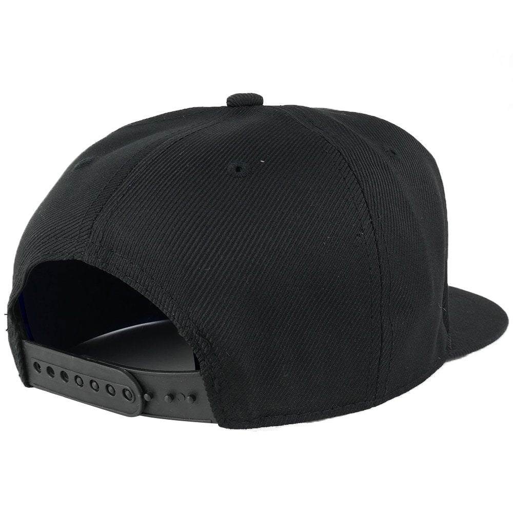 Trendy Apparel Shop Cotton Flatbill Adjustable Snapback Cap With City Rubber Patch - Black