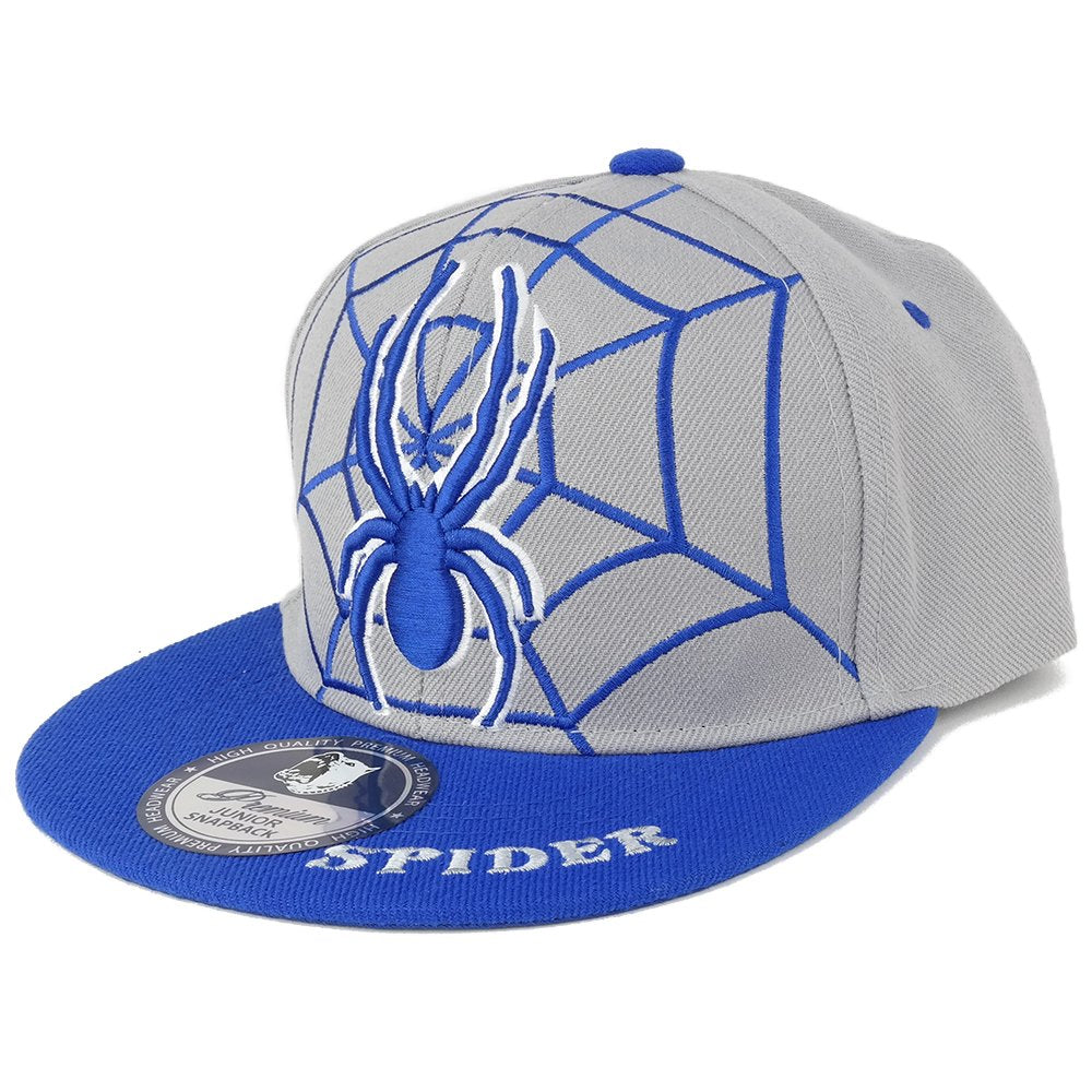 Trendy Apparel Shop Youth Size Spider Text With Spider and Web Flatbill Snapback Cap