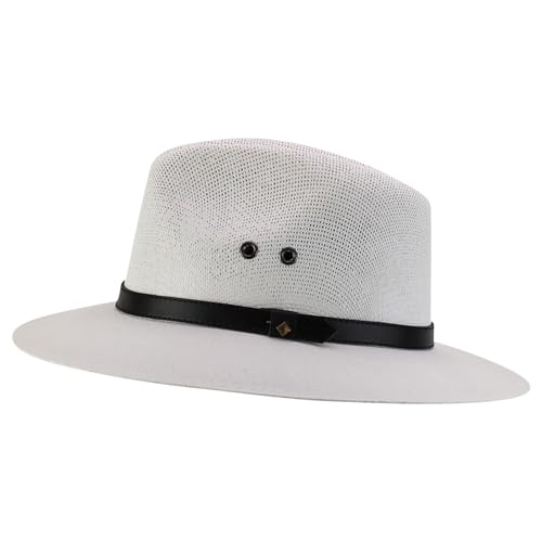 Trendy Apparel Shop Classic Retro Panama Straw Hat with Leather Band
