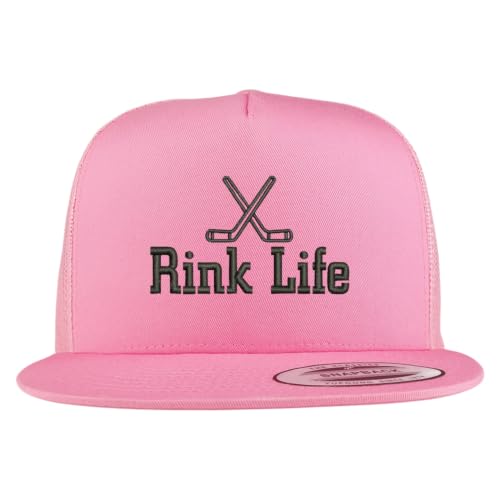 Trendy Apparel Shop Hockey Rink Life Embroidered 5 Panel Flatbill Trucker Mesh Cap
