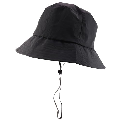 Trendy Apparel Shop Oversized Short Brim Waterproof Bucket Hat with Chin Strap