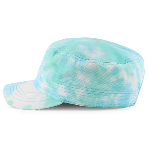 Trendy Apparel Shop Plain 100% Cotton Tie Dyed Patterned Flat Top Army Baseball Cap