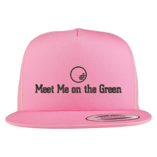 Trendy Apparel Shop Meet Me on the Green Embroidered 5 Panel Flatbill Trucker Mesh Cap