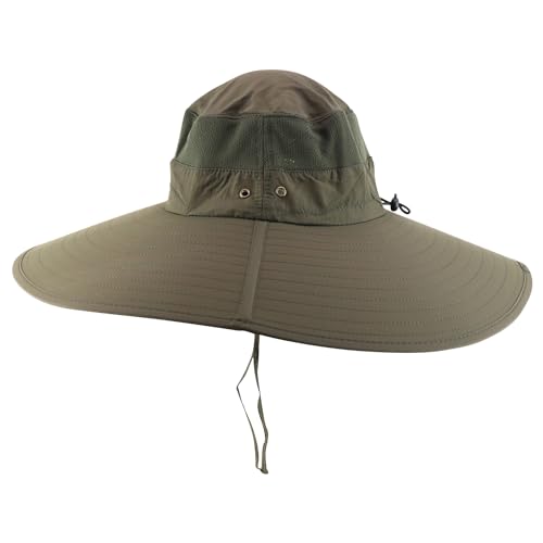 Trendy Apparel Shop Wide Brim Waterproof Fisherman Sun Hat with Chin Strap