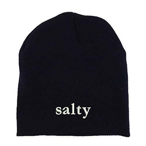 Trendy Apparel Shop Salty Embroidered Made in USA Short Acrylic Knit Winter Beanie Hat
