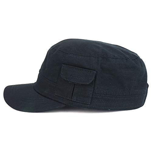 Trendy Apparel Shop Plain Castro Flat Top Style Army Cap with Pocket