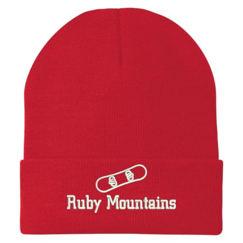 Trendy Apparel Shop Ruby Mountains Snowboard Logo Embroidered Long Cuff Beanie