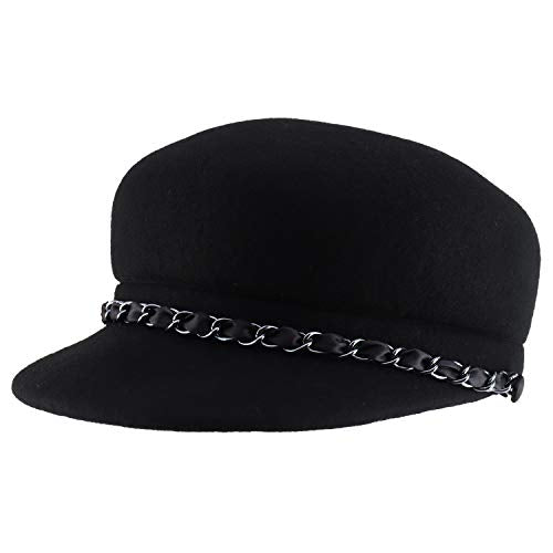 Trendy Apparel Shop Wool Felt Chain Band Cabbie Cadet Hat