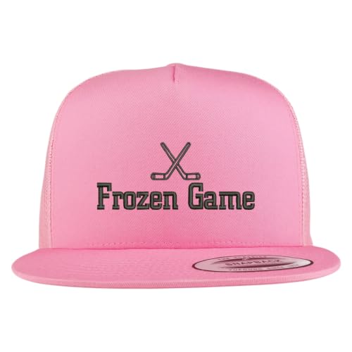 Trendy Apparel Shop Hockey Frozen Game Embroidered 5 Panel Flatbill Trucker Mesh Cap