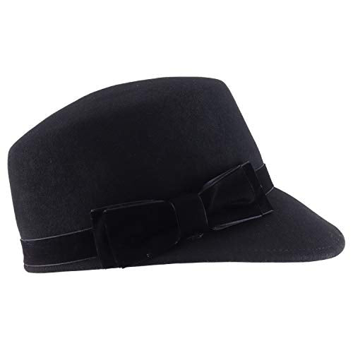 Trendy Apparel Shop Women's Wool Felt Cadet Hat with Velvet Trim Ribbon