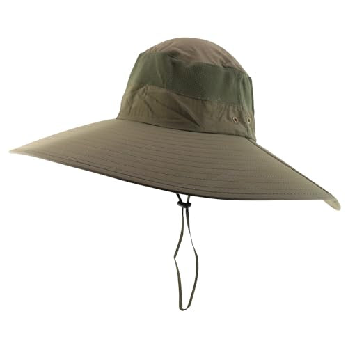 Trendy Apparel Shop Wide Brim Waterproof Fisherman Sun Hat with Chin Strap