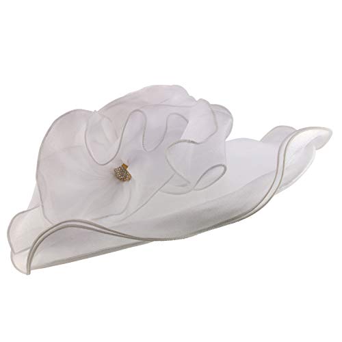 Trendy Apparel Shop Ladies Fashion Ruffled Brim Crystal Trim Organza Hat