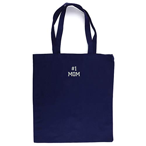 Trendy Apparel Shop Number #1 Mom Embroidered Cotton Canvas Light Weight Tote Bag