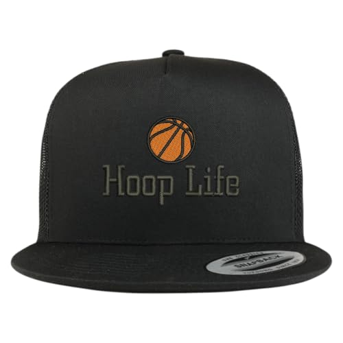 Trendy Apparel Shop Basketball Hoop Life Embroidered 5 Panel Flatbill Trucker Mesh Cap