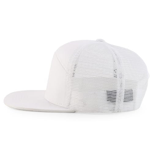 Trendy Apparel Shop Plain 7 Panel Structured Flat Bill Mesh Back Trucker Cap