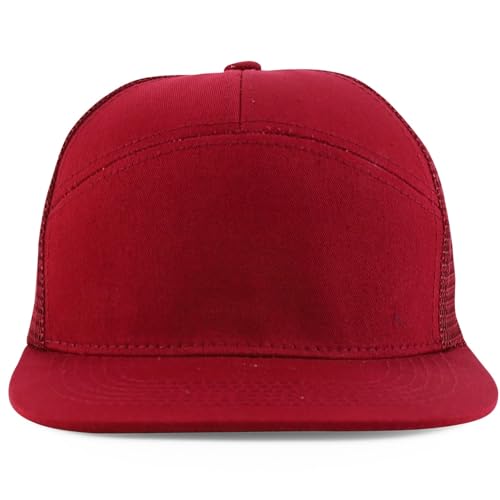 Trendy Apparel Shop Plain 7 Panel Structured Flat Bill Mesh Back Trucker Cap