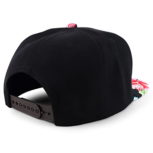 Trendy Apparel Shop Two Tone Tropical Flower Hibiscus Print Flat Bill Snapback