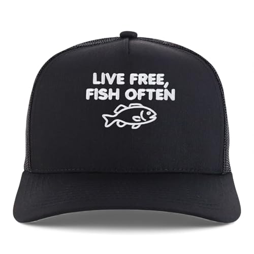Trendy Apparel Shop Live Free, Fish Often Embroidered 5 Panel Snapback Trucker Cap