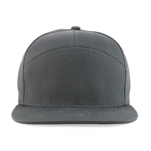 Trendy Apparel Shop 7 Panel Cotton Structured Flat Bill Camper Style Snapback Cap