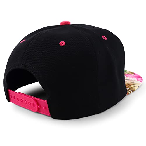 Trendy Apparel Shop Two Tone Tropical Flower Hibiscus Print Flat Bill Snapback
