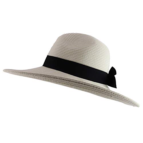 Trendy Apparel Shop Women's Fedora Crown Ribbon Band Wide Brim Sun Hat