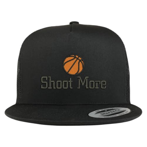 Trendy Apparel Shop Basketball Shoot More Embroidered 5 Panel Flatbill Trucker Mesh Cap