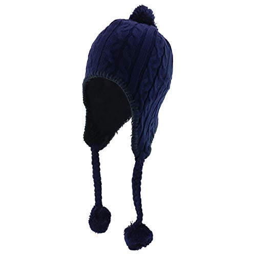 Trendy Apparel Shop Pom Pom Winter Ear Flaps Soft Fuzzy Peruvian Beanie Hat