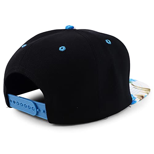 Trendy Apparel Shop Two Tone Tropical Flower Hibiscus Print Flat Bill Snapback