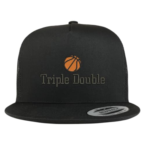 Trendy Apparel Shop Basketball Triple Double Embroidered 5 Panel Flatbill Trucker Mesh Cap