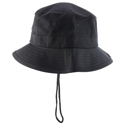 Trendy Apparel Shop Short Brim Ripstop Lariat Boonie Bucket Hat with Rope Chin Strap