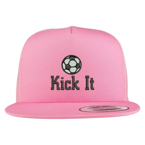 Trendy Apparel Shop Soccer Kick It Embroidered 5 Panel Flatbill Trucker Mesh Cap