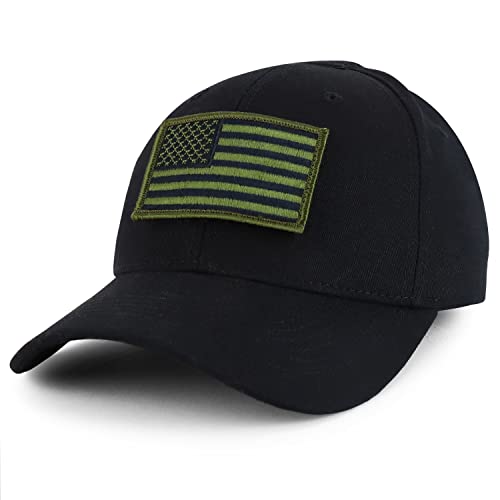 Trendy Apparel Shop Olive USA Flag Patch Tactical Cap, Fits Child to Adult 2XL