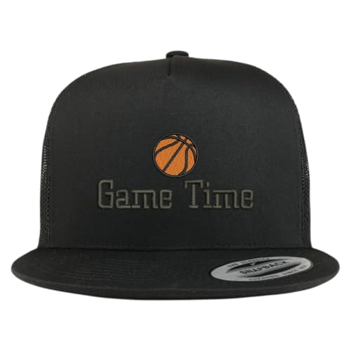 Trendy Apparel Shop Basketball Game Time Embroidered 5 Panel Flatbill Trucker Mesh Cap