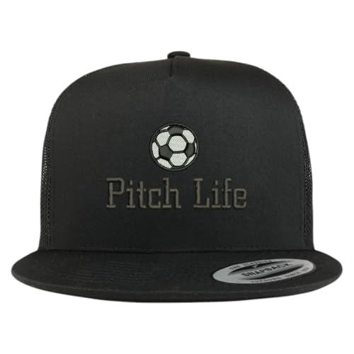 Trendy Apparel Shop Soccer Pitch Life Embroidered 5 Panel Flatbill Trucker Mesh Cap