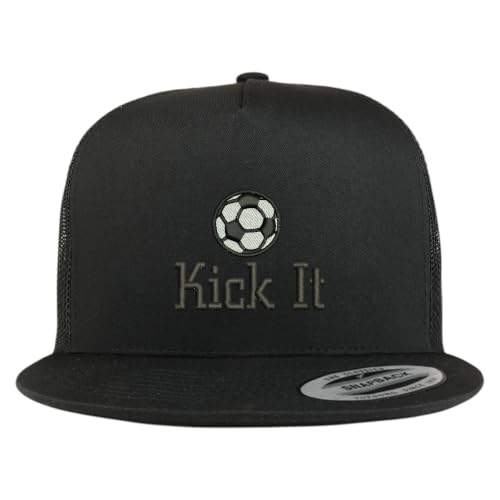 Trendy Apparel Shop Soccer Kick It Embroidered 5 Panel Flatbill Trucker Mesh Cap